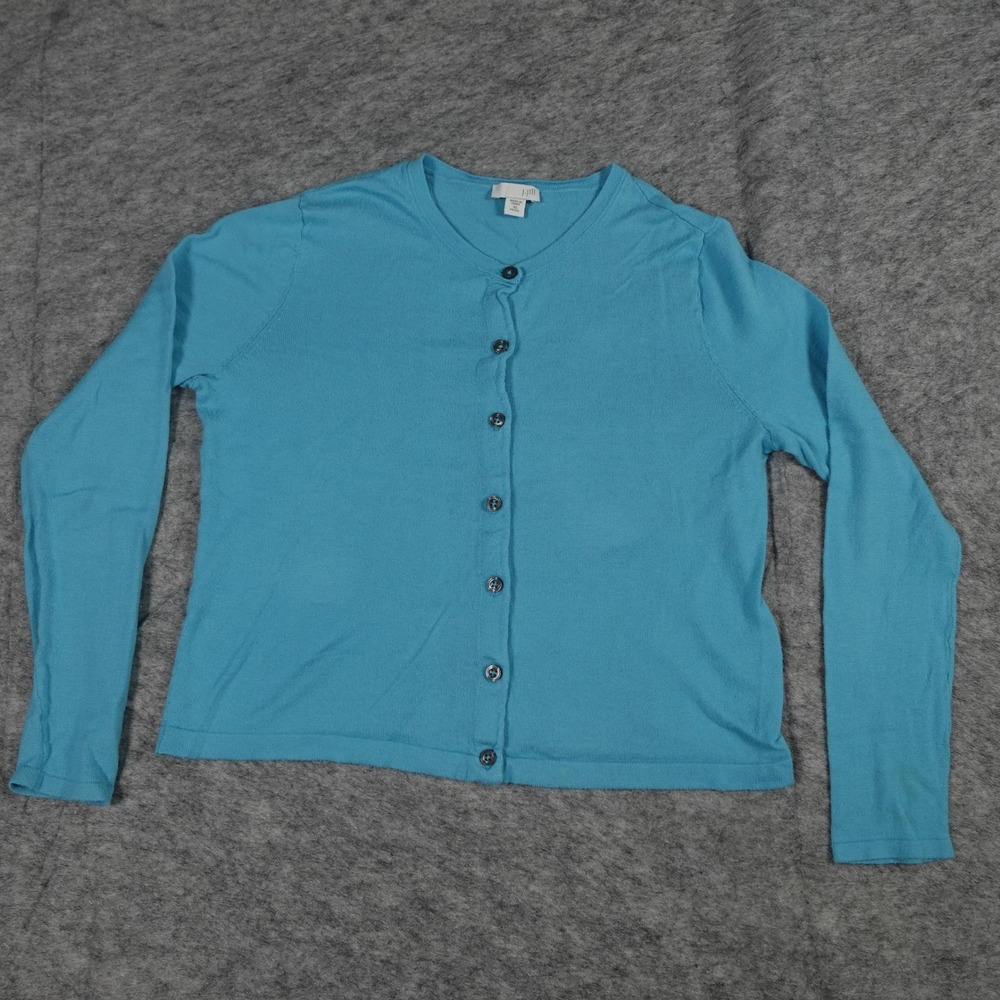 J Jill Cardigan Womens Extra Small‎ Petite Blue Button Front Crew Neck Knit